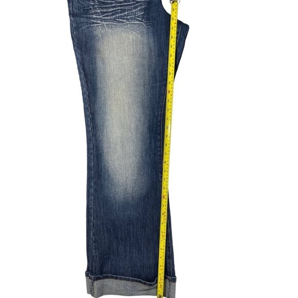 JENNY JO Dark Distressed Jeans Women's 17/18 Hirise Cuffs Whitewash Whiskering - Picture 16 of 16